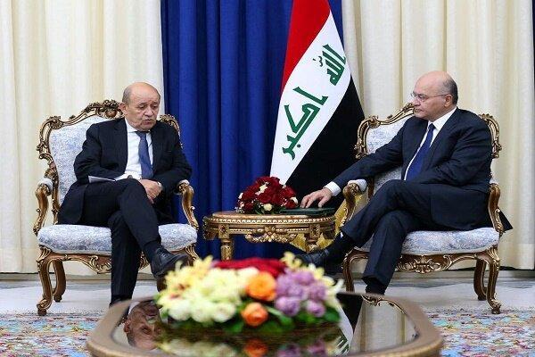 تأکید رئیس جمهور عراق بر توقف حمله به سوریه در دیدار وزیر خارجه فرانسه